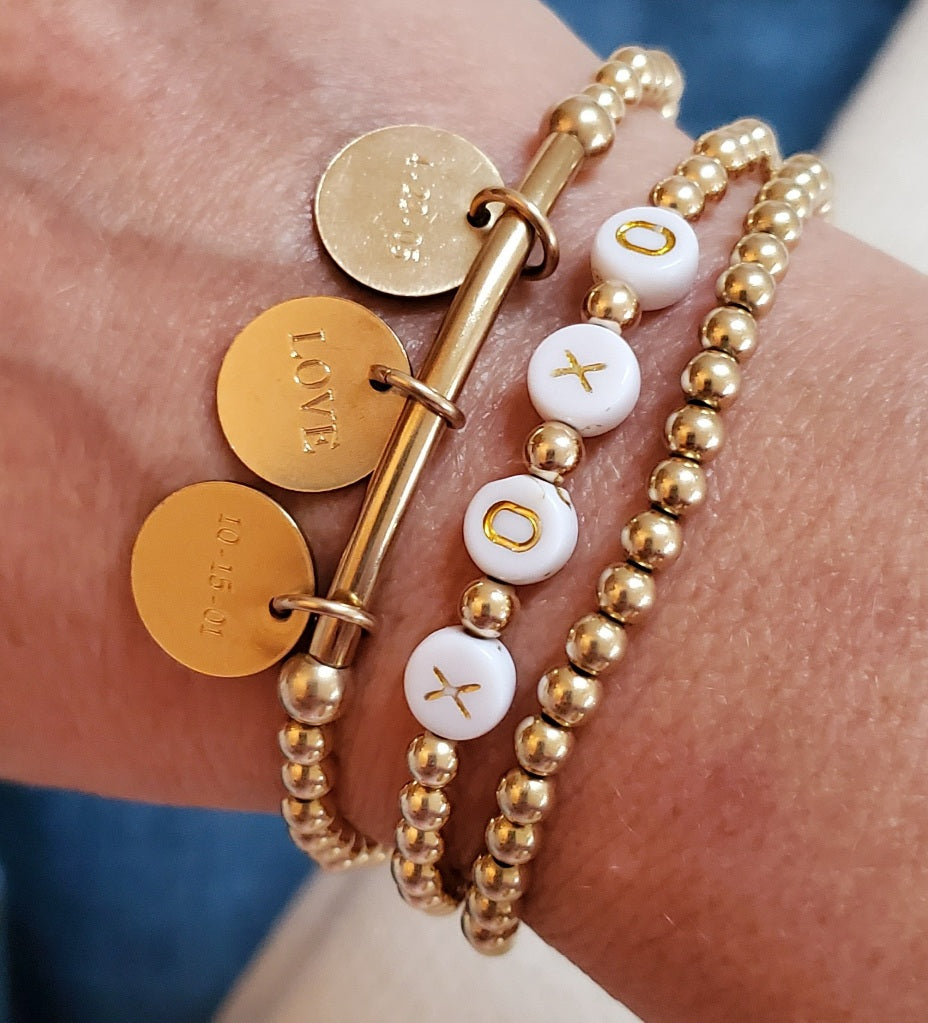 14k gold filled bead bracelet 4mm with letters