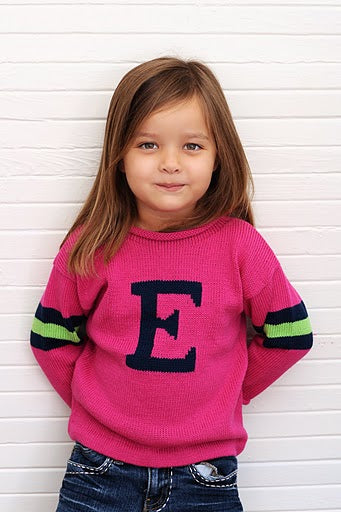 3 striped sleeve initial sweater
