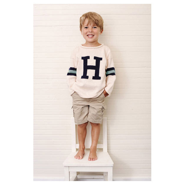3 striped sleeve initial sweater