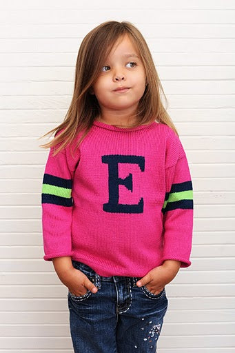 3 striped sleeve initial sweater