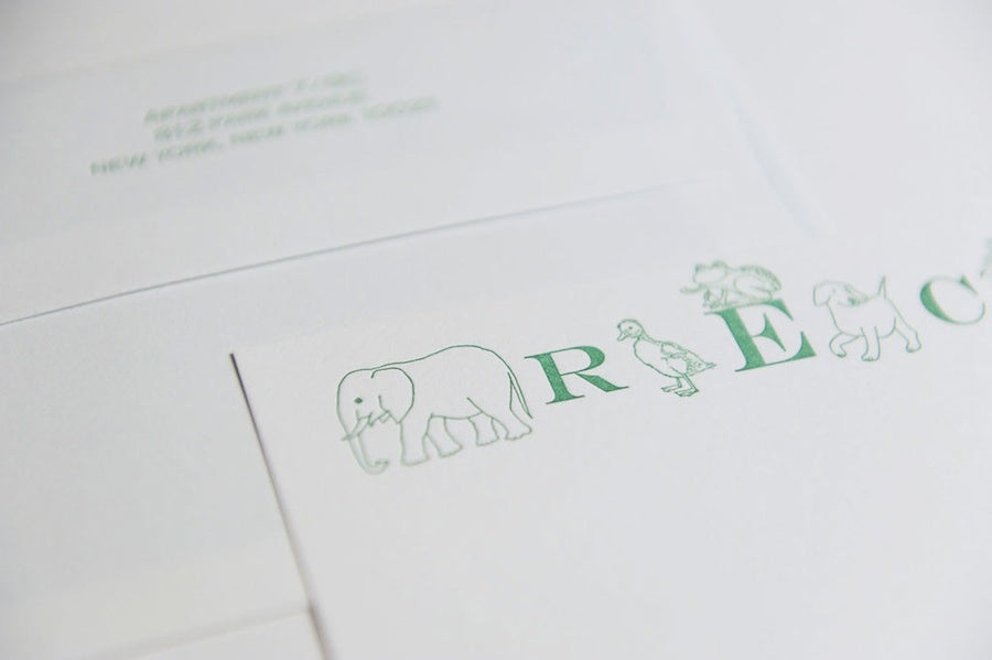 animal monogram kids stationery