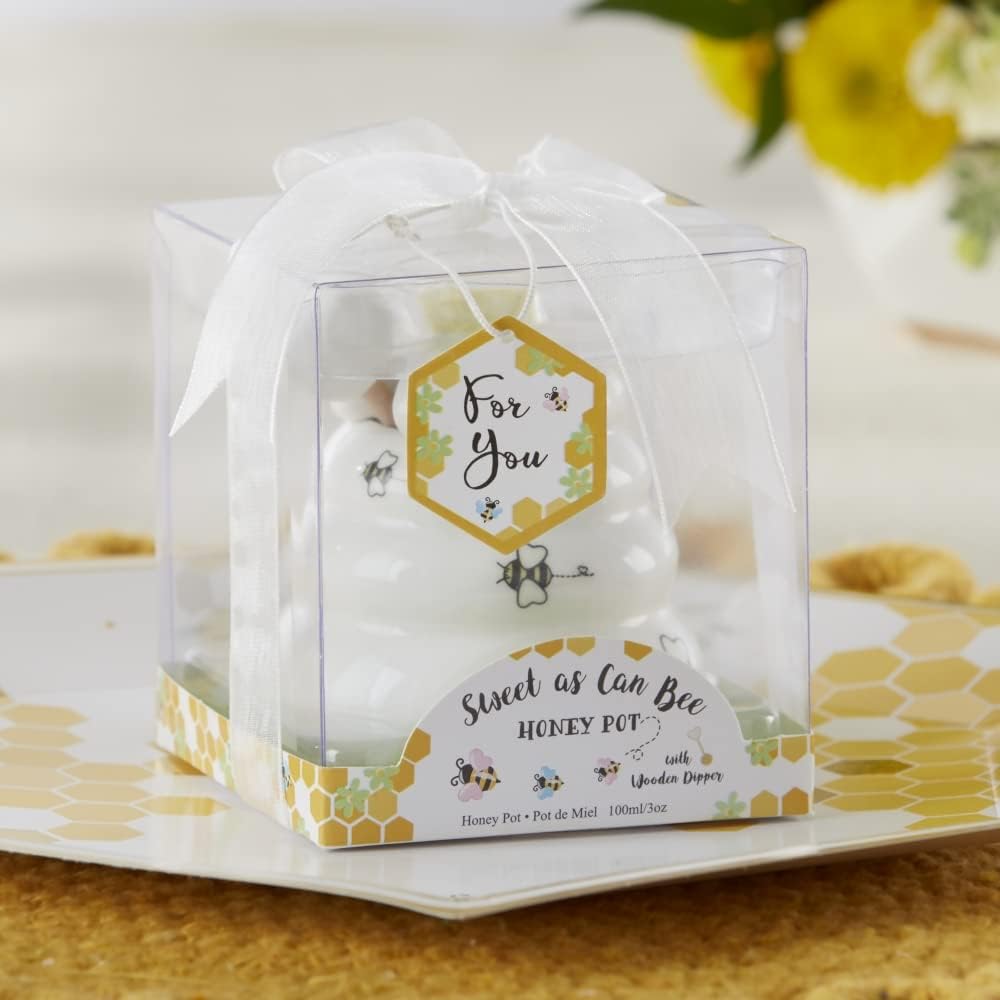 Sweet as Can Bee Ceramic Mini Honey Pot with Wooden Honey Dipper (3.4 oz) Honey Jar