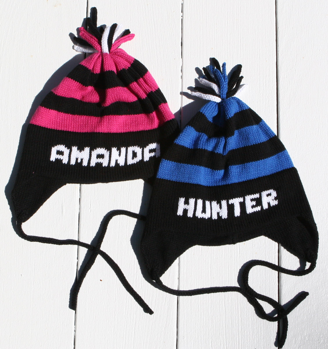 midnight black stripe ear flap hat