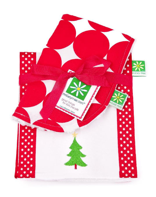 burp cloth set and christmas bib