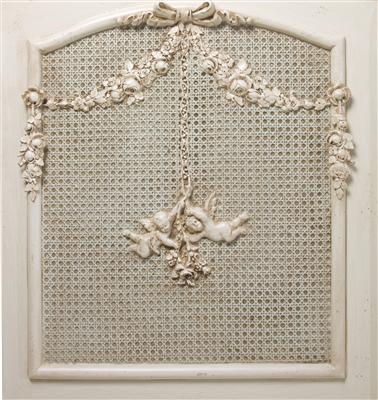 cherubini crib with appliqued moulding and caning