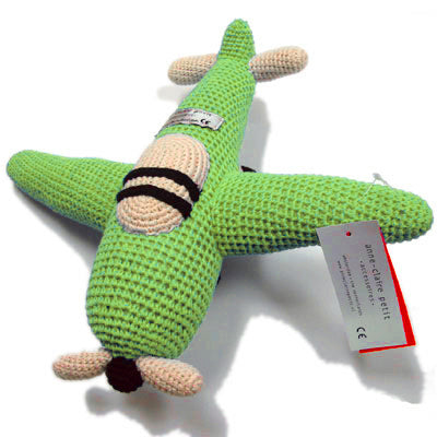 crocheted airplane - lime green