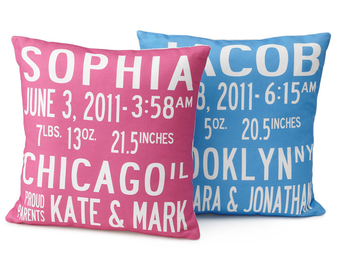 custom birth announcement pillow