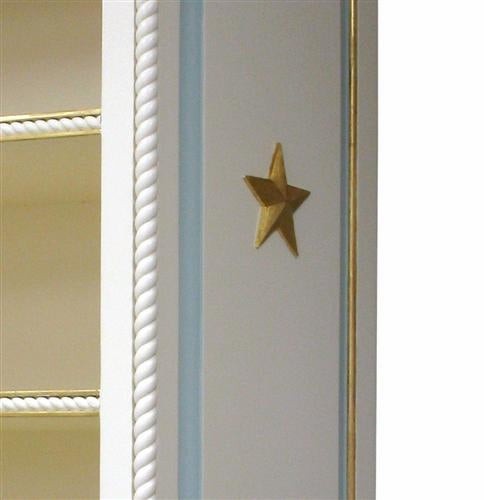 evan bookcase - linen/blue & gold star moulding