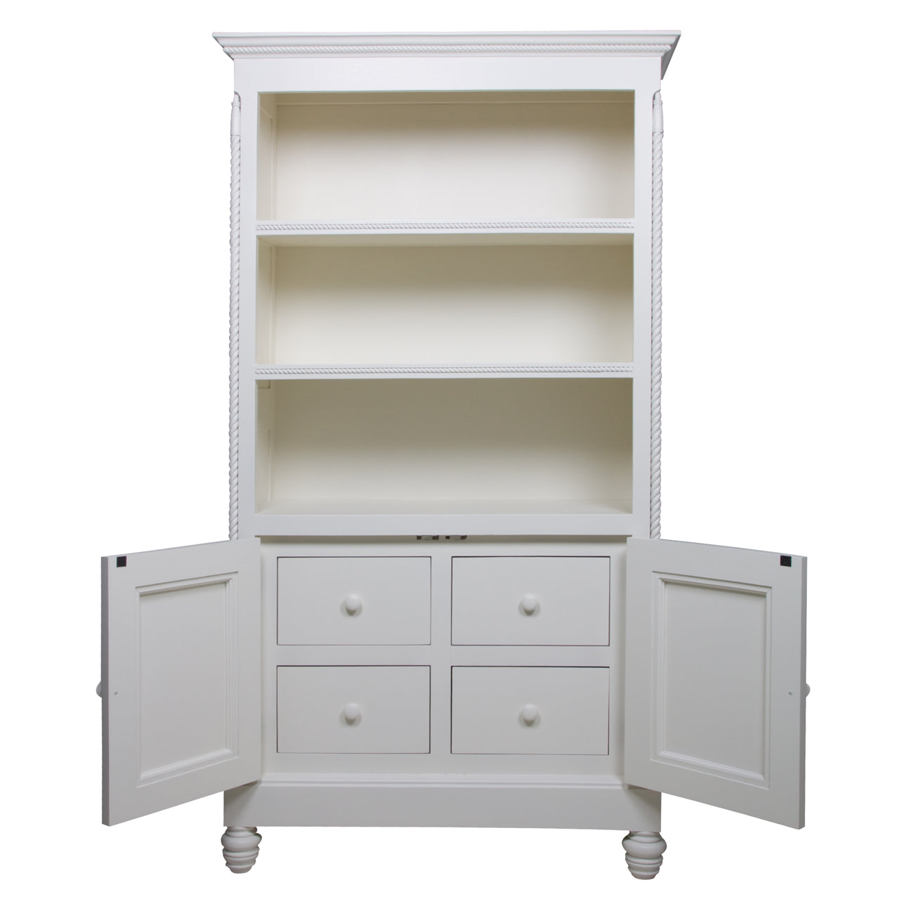 evan bookcase - linen/blue & gold star moulding