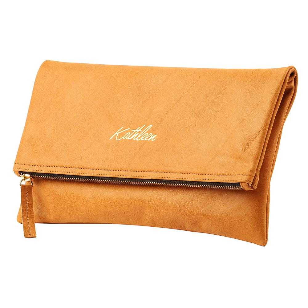folder leather clutch with name embossing
