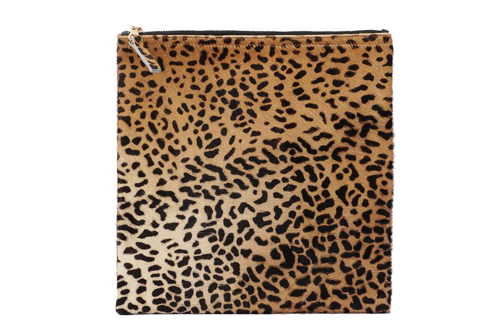 foldover lux printed leopard clutch