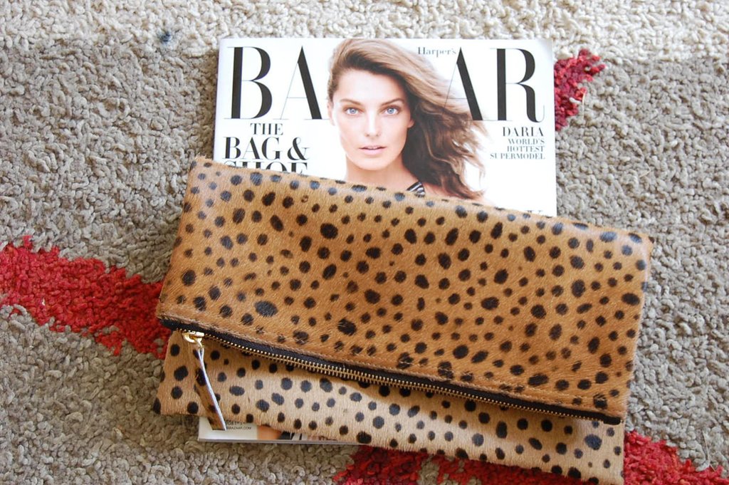 leopard printed foldover clutch