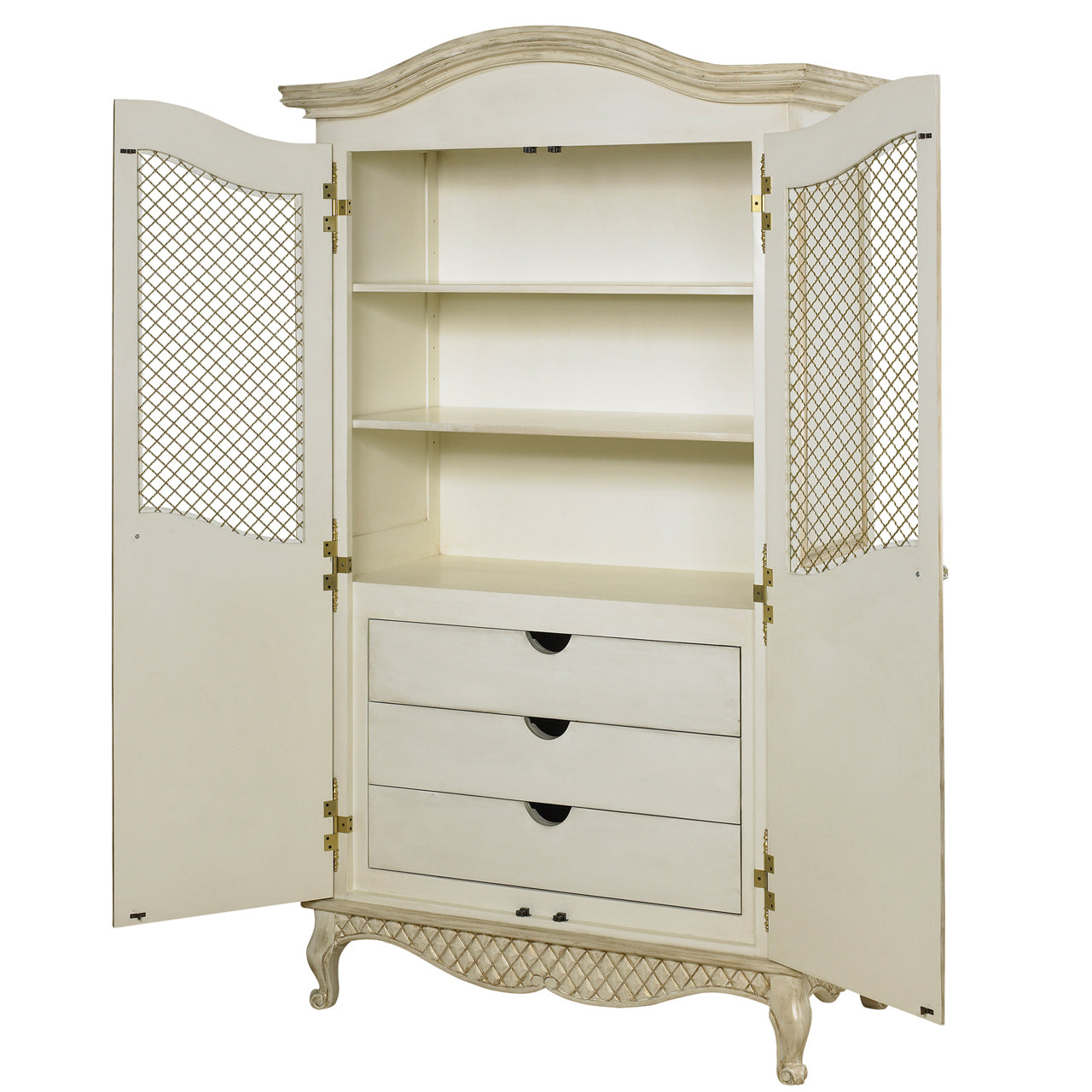 grand amoire - silver/gold gilding with brass wire mesh doors