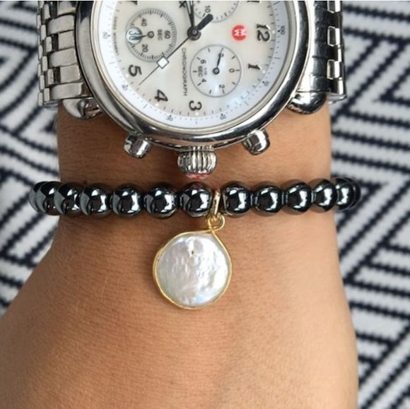 Hematite & Coin Pearl Aria Bracelet