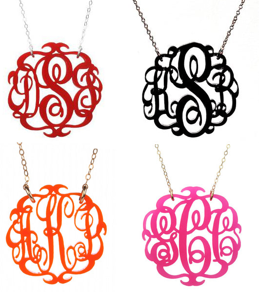 acrylic script monogram necklace by moon and lola