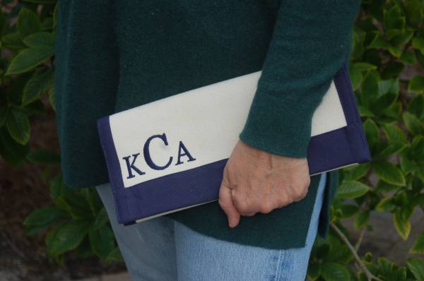 natural canvas border clutch