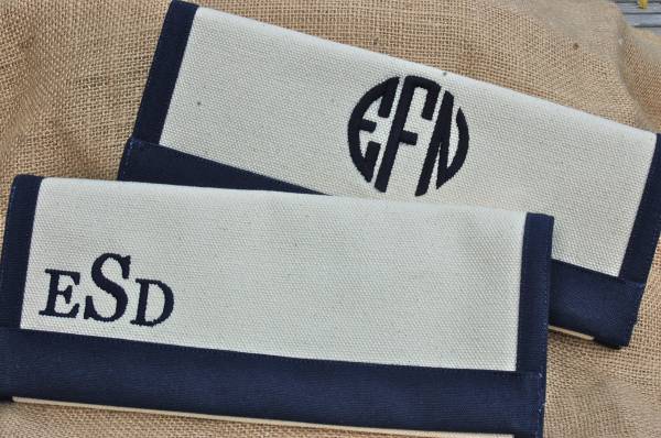 natural canvas border clutch