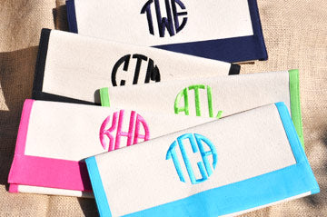 natural canvas border clutch