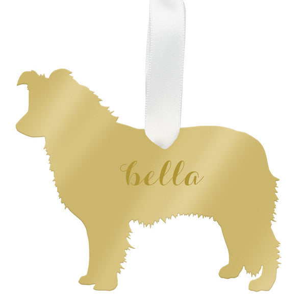 moon and lola border collie ornament - silver