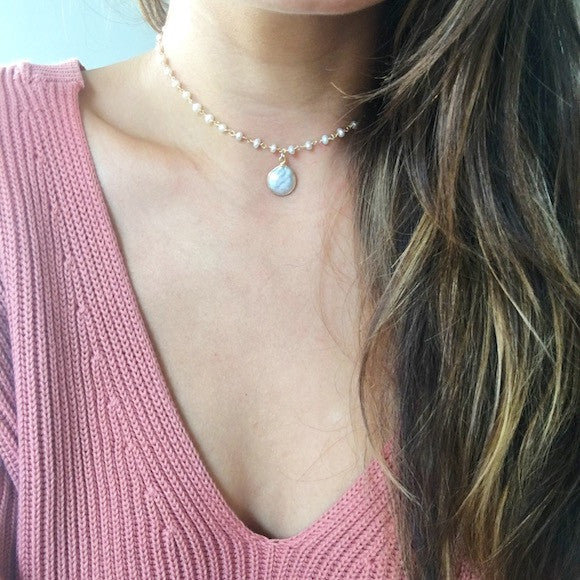 Coin Pearl Heather Choker Necklace