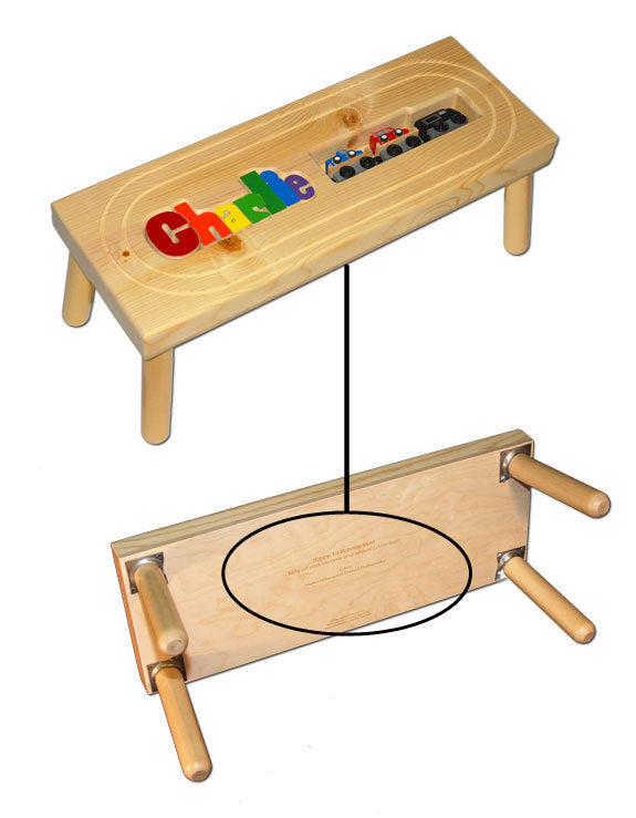 personalized name puzzle stool with train