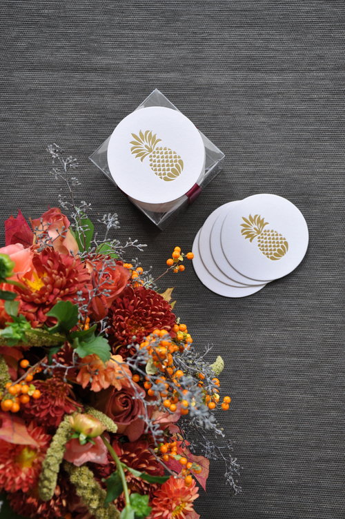 Gold Foil Stamped Pineapple Coasters