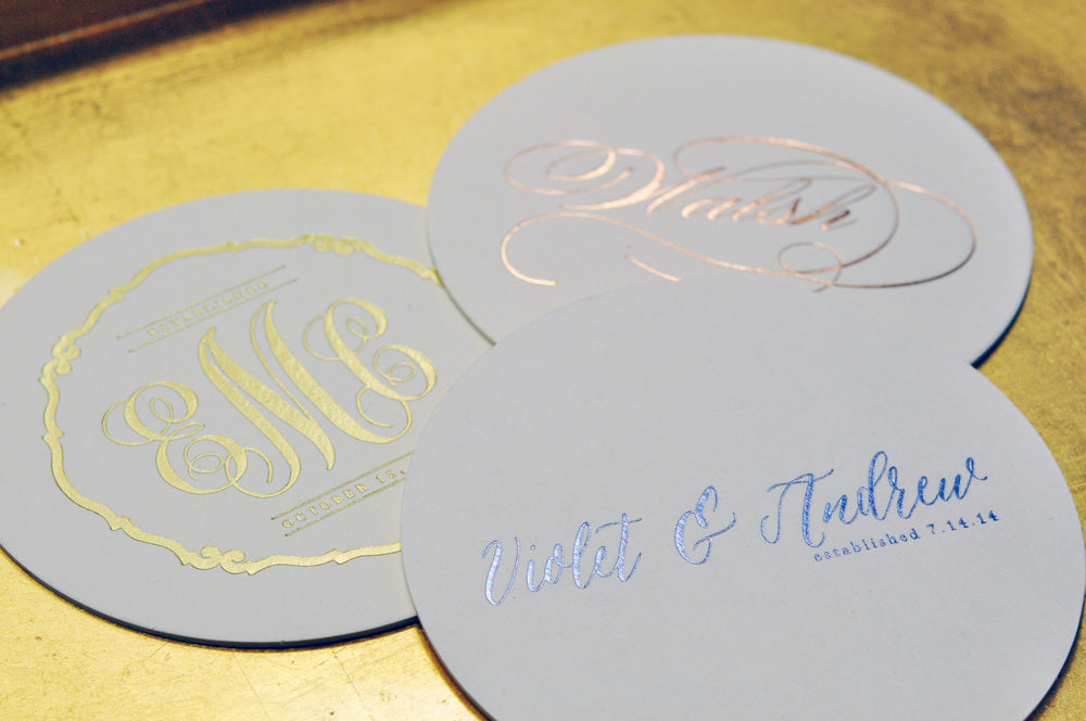 personalized foil stamped coasters m119 by haute papier