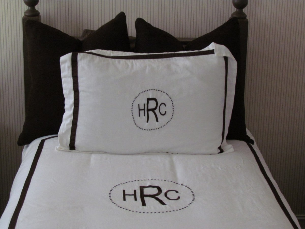 monogrammed bordered duvet cover (many colors available)