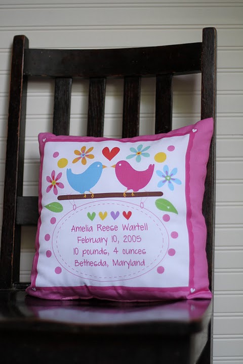 personalized love birds baby announcement pillow - unavailable