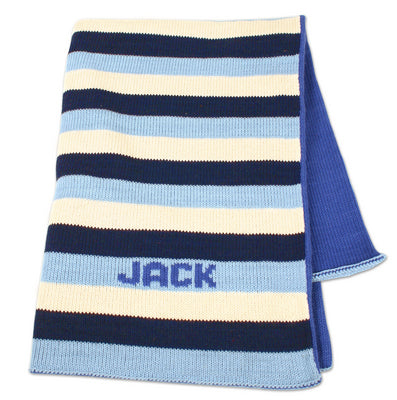 personalized striped knit blanket with name
