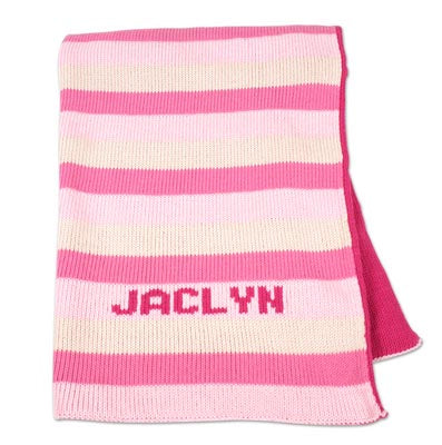 personalized striped knit blanket with name