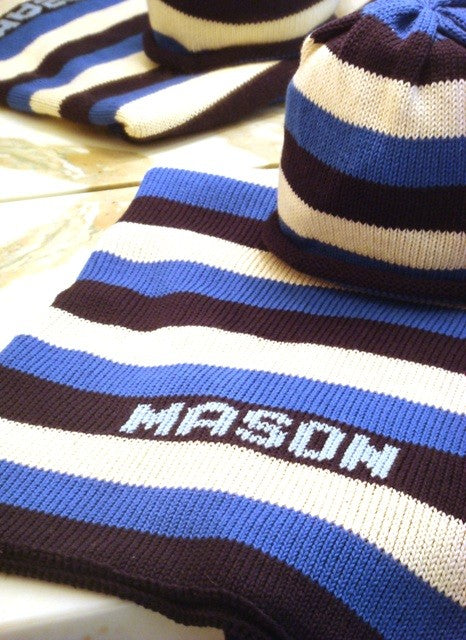 personalized striped knit blanket with name
