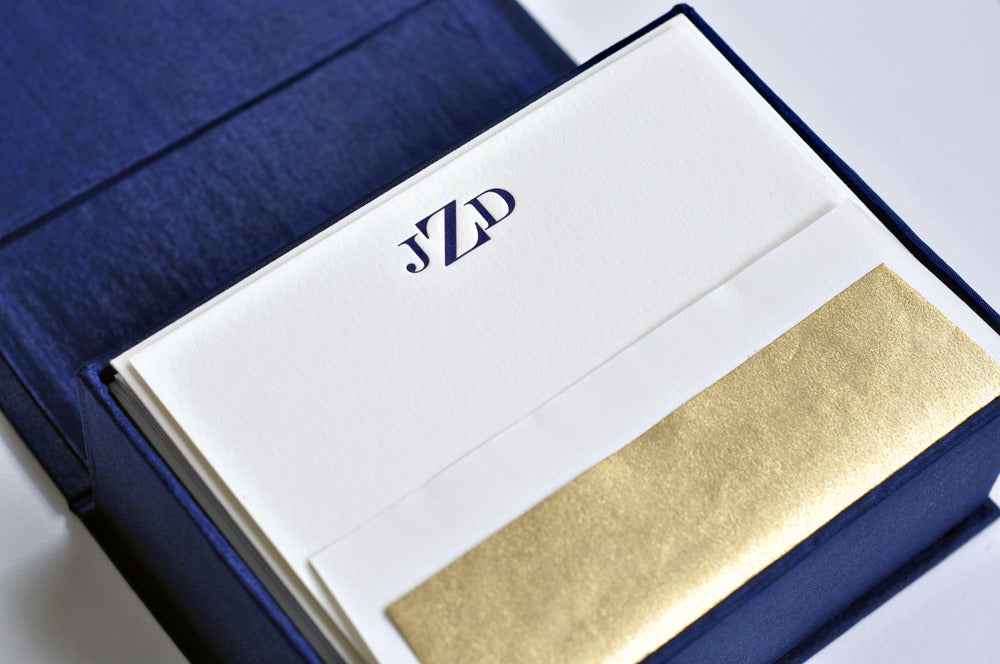 petite navy silk stationery box - p1