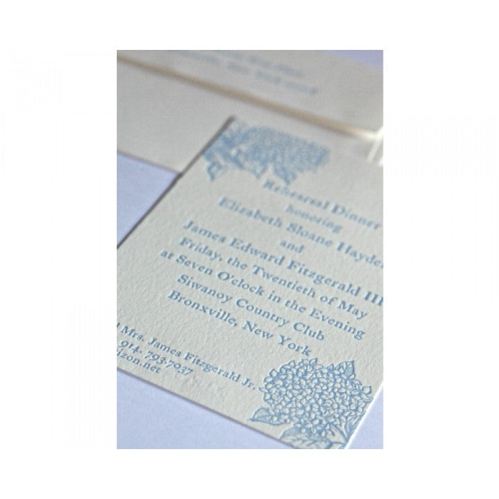 blue hydrangea rehearsal dinner invitation