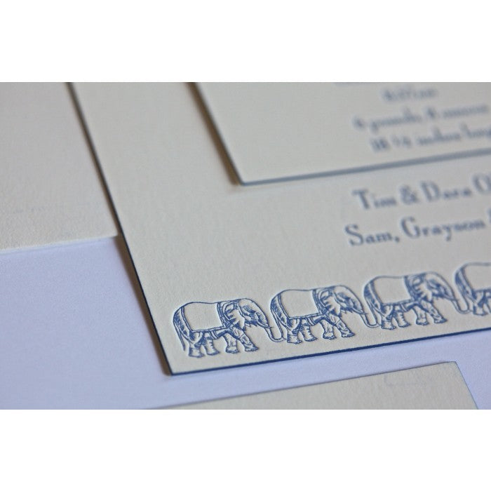 letterpress elephant baby announcement - blake