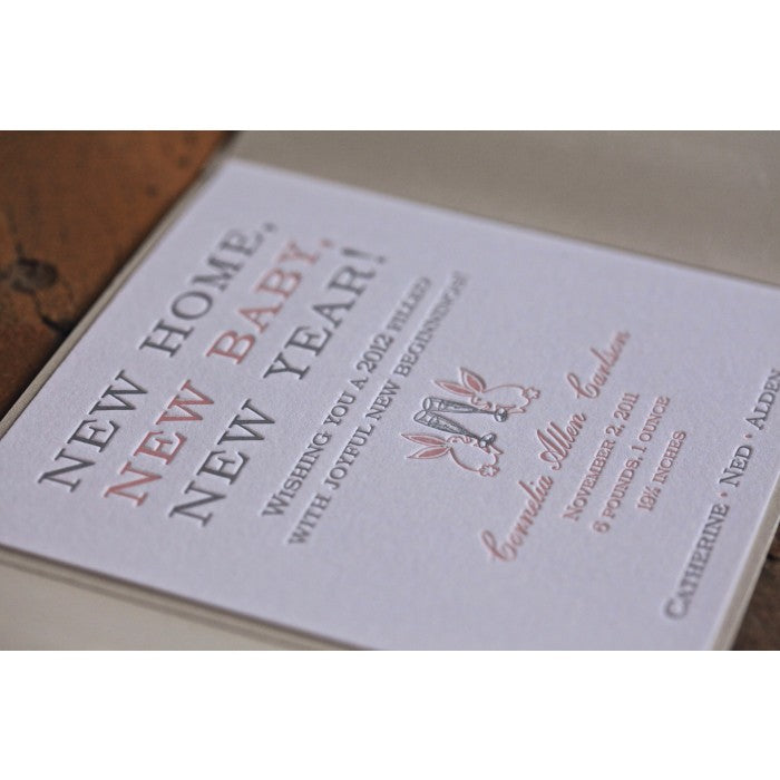 letterpress twin rabbit baby announcement - cornelia