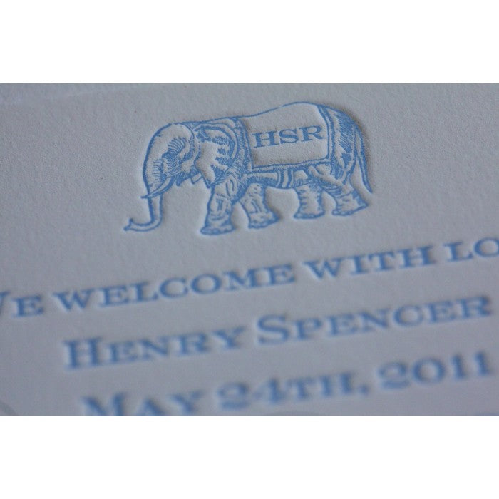 letterpress baby announcement - elephant