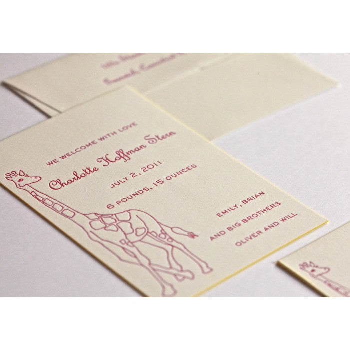 letterpress baby announcement - giraffe