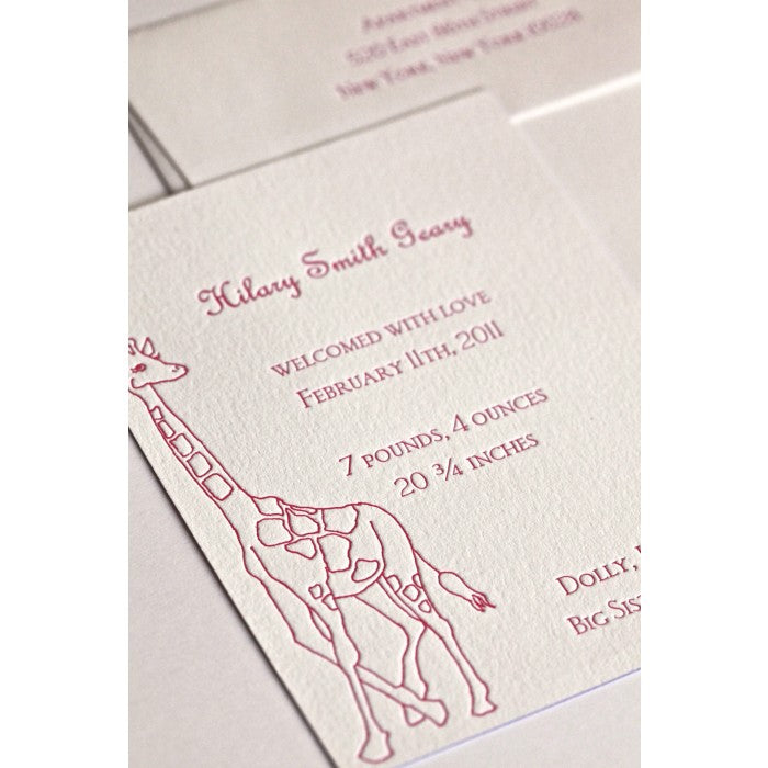 letterpress giraffe baby announcement - hilary baby