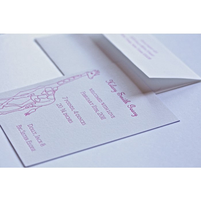 letterpress giraffe baby announcement - hilary baby