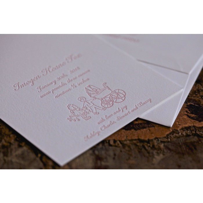 letterpress carriage baby announcement - imogen