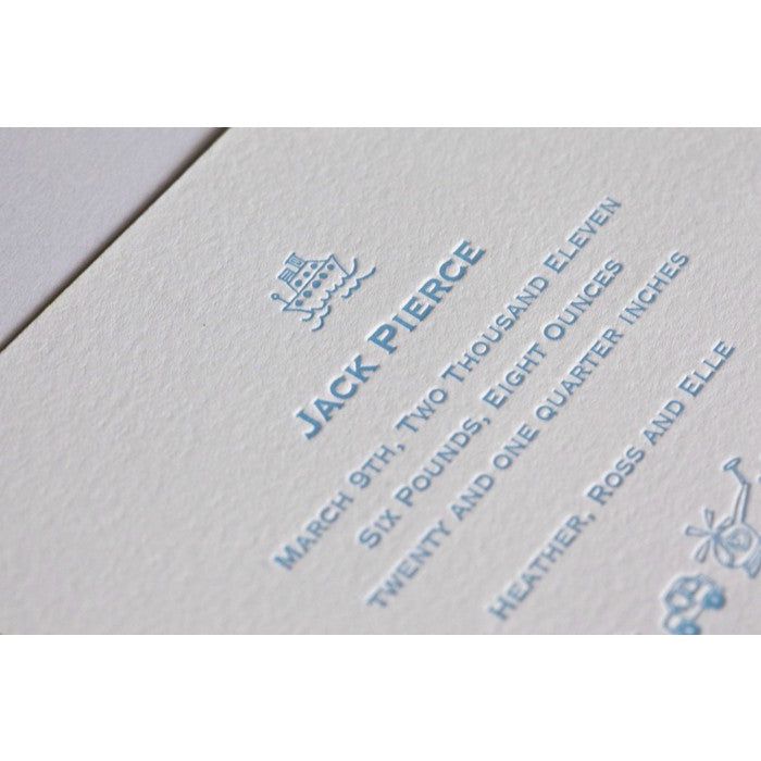 letterpress toys baby announcement - jack baby