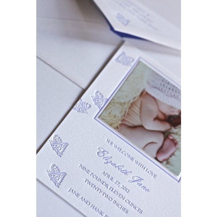 letterpress butterfly baby announcement - jane