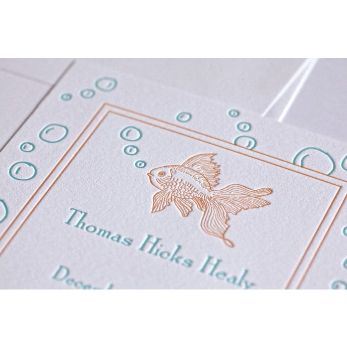 letterpress fish baby announcement - thomas