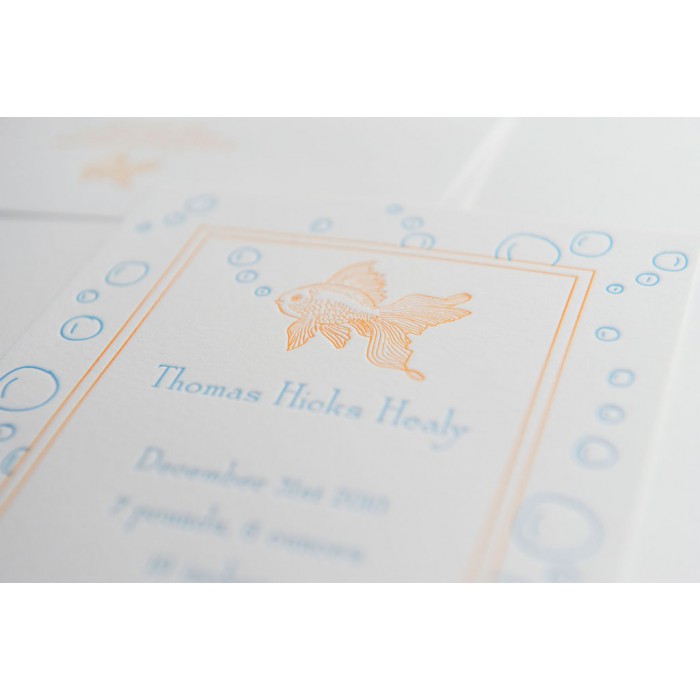letterpress fish baby announcement - thomas