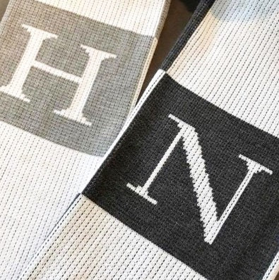 personalized initial and block blanket