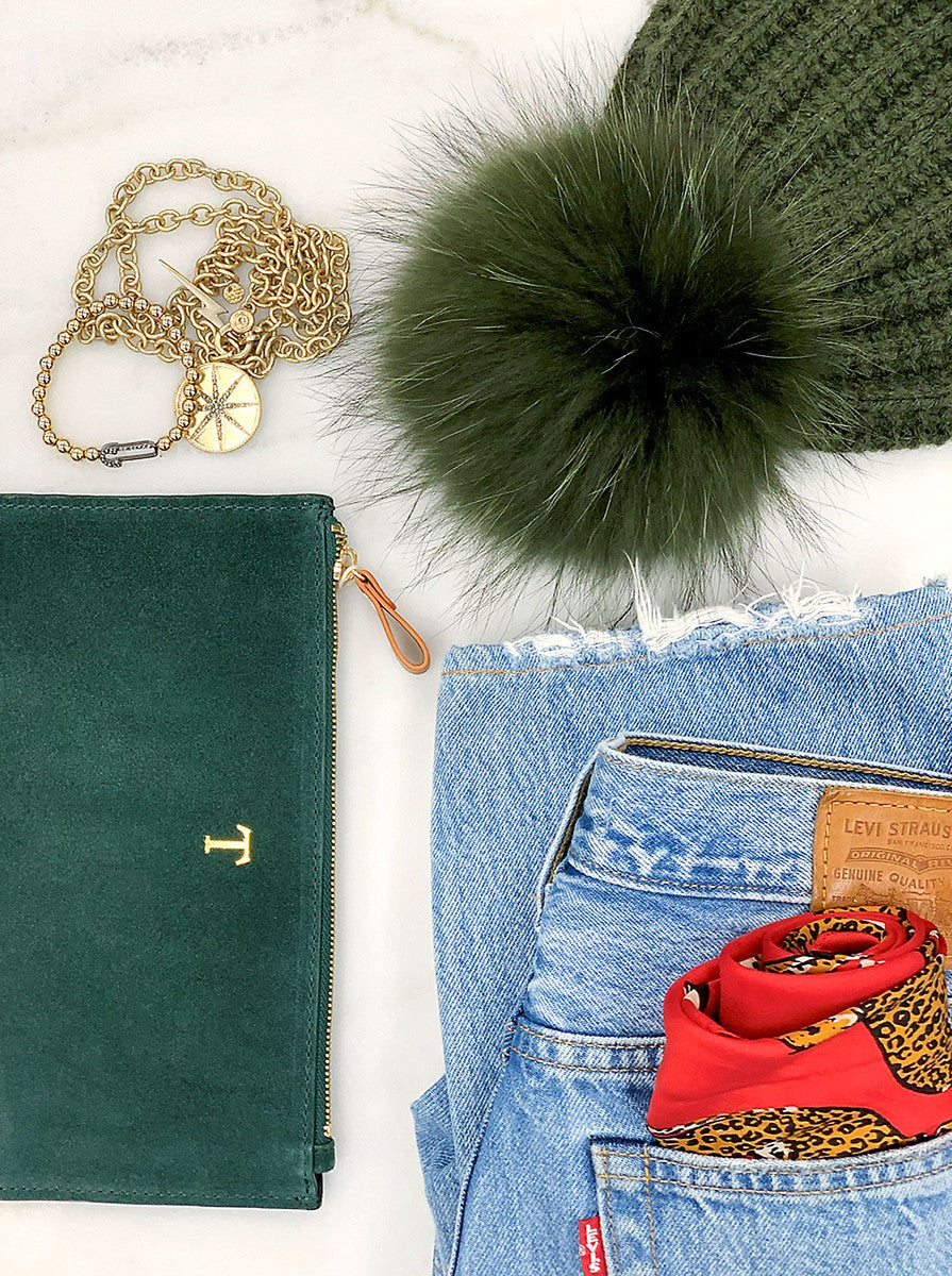 medium suede clutch