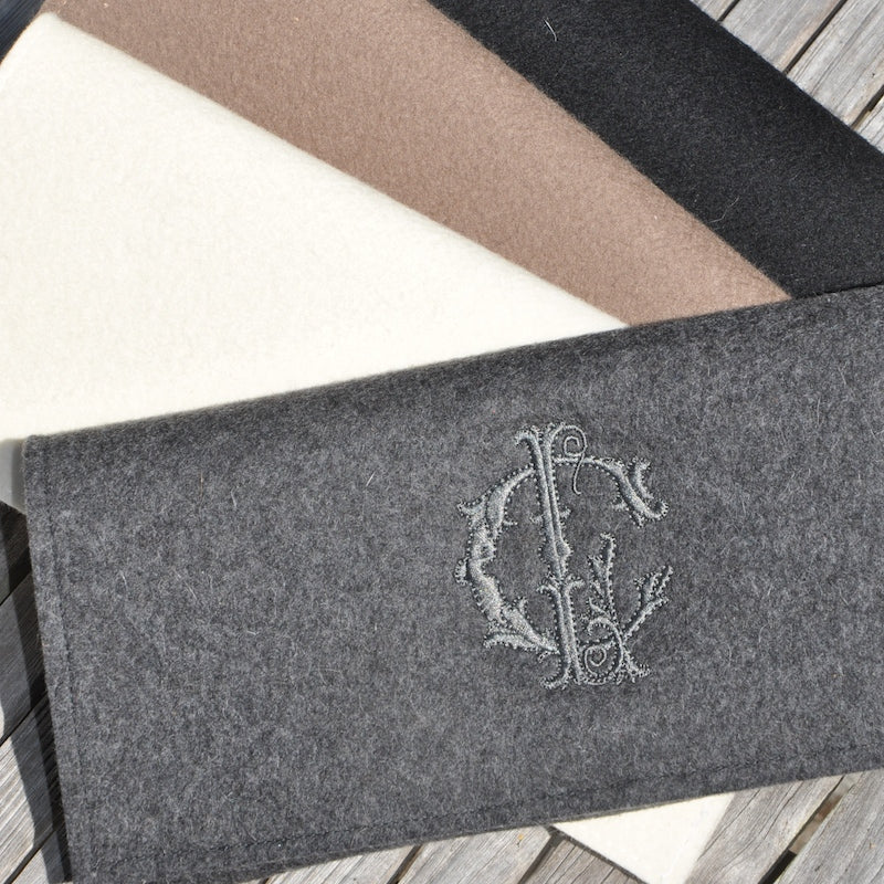 monogram felt clutch