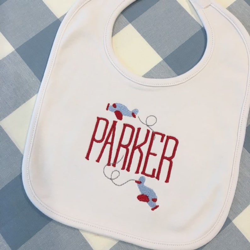 monogrammed airplane embroidered burp cloth