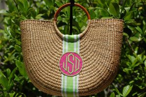 monogrammed half moon woven basket bag